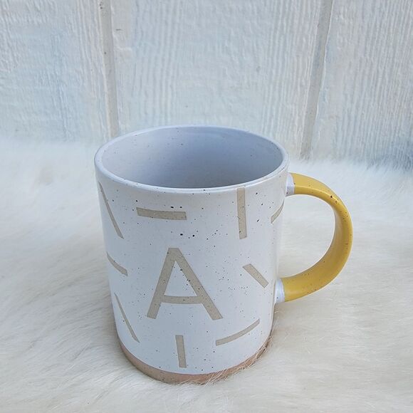 West Elm Wax Resist Monogram Coffee Mug Letter "A" Off Wht /tan /yel Stoneware - Picture 1 of 3